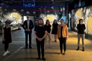 (v.l.n.r.) Dr. Christine Möhrs, Prof. Dr. Henning Lobin, Benjamin Sandro Jantzen, Dr. Theresa Schnedermann, Elena Schoppa-Briele, Dr. Rahaf Farag, Dr. Pamela Pachl